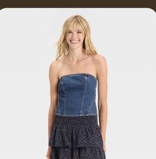 Universal Thread Denim Cropped Corset Zip Blue Women's Top Size 14