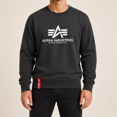 Alpha Industries Basic Sweater Herren L Navy Logo Sweatshirt Pullover Neu
