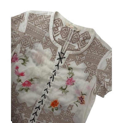 Odd Molly Anthrologie Embroidered Lace Up Boho Blouse Pheasant Floral Size S 1