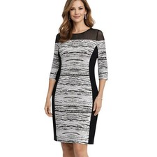 Joseph Ribcoff Black and White Knit Sheath Dress Size 6 retail $255