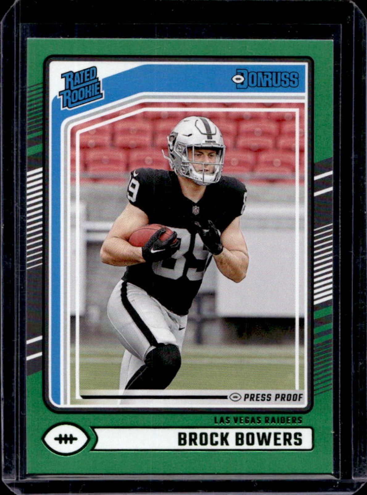 2024 Donruss Brock Bowers Press Proof Green Rated Rookie #394 Raiders