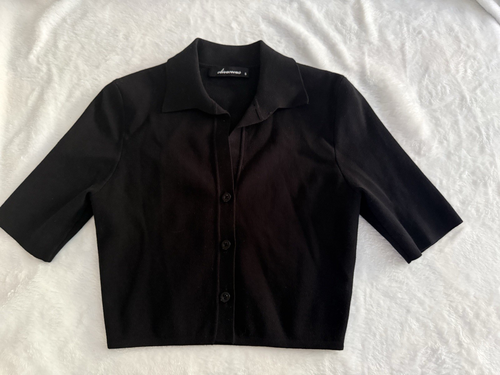 Olivaceous Black Button Down Cropped Stretch Top S - image 1