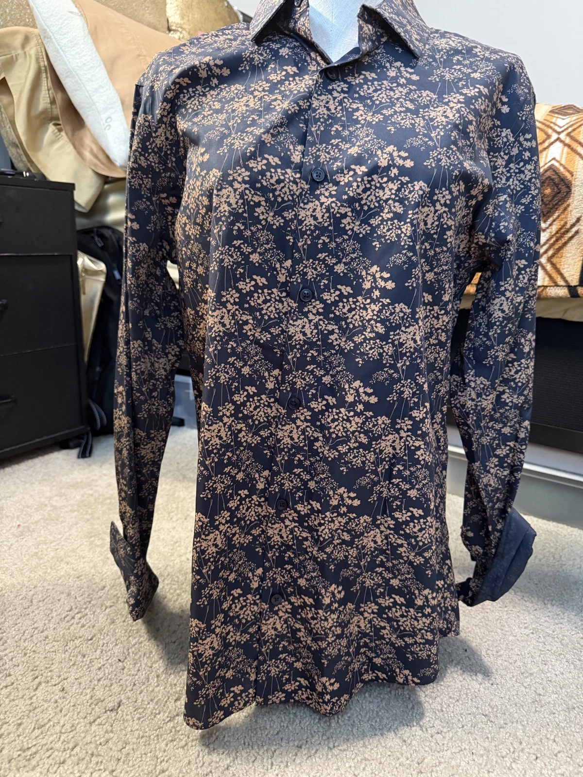 NWT Fairlane & Sons 100% Cotton Blue Floral Long Sleeve Button Up Shirt Mens M