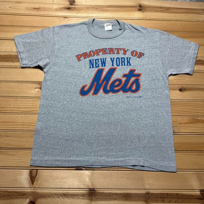 #ad Vintage 1987 Property Of New York Mets MLB Sports Athletic Graphic T Shirt Large $32.79