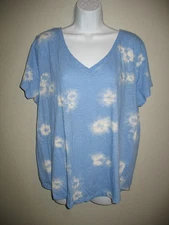 Sonoma Short Sleeve Shirt Sz XL Blue Tye Dye Dots V-Neck Womens Lightweight