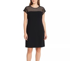 Calvin Klein Black Mesh Illusion Neckline Yoke Sequins Chic Shift Dress Size 6