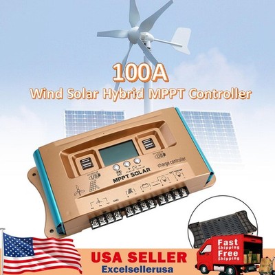 100A MPPT AUTO Dual USB Wind Solar Hybrid Charge Controller Charger 12V-60V