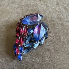 Huge Inverted Bi-Color Stone Layered Pink & Blue Vintage Brooch Wings Schriner?