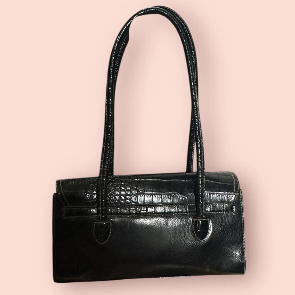 Y2K Purse Patent Shoulder Strap Small Bag Punk Black Faux Leather Alligator Goth - Image 2 of 4
