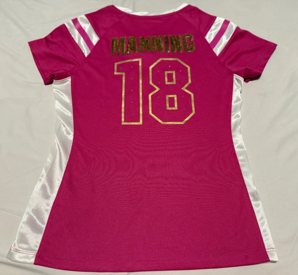 Ropa del equipo de la NFL Denver Broncos Peyton Manning-retirado-#18-camiseta rosa para mujer-M Foto 2 de 4