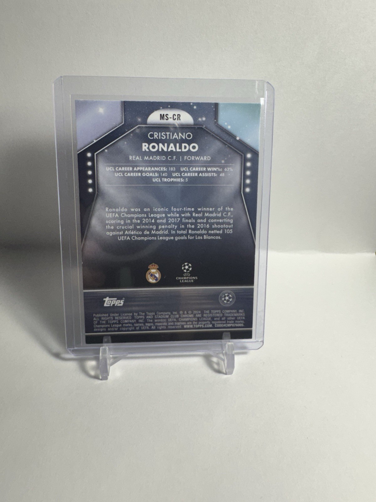 Topps 2023-24 Stadium Club Chrome UCL Cristiano Ronaldo Real Madrid MS-CR view 2