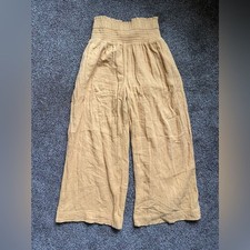 Anthropologie Womens Small Wide-Leg Smocked Waist Pants in Mustard
