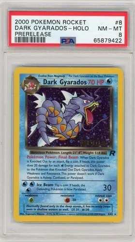 2000 POKEMON ROCKET #8 DARK GYARADOS-HOLO PRERELEASE PSA 8