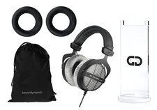 beyerdynamic DT 990 Pro 250-Ohm Headphone, Acrylic Stand  Black Ear Pad Bundle