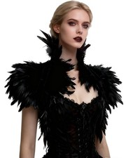 Gothic Feather Cape Shawl Shoulder Piece Witch Raven Crow Costume Black