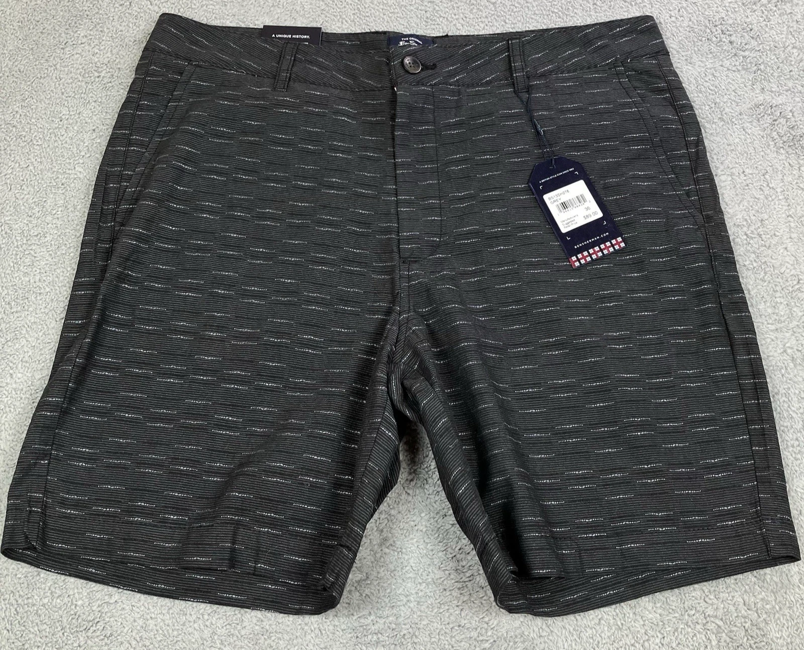 NEW Ben Sherman Charcoal Gray Stretch Regular Fit Men 36W X 7" Golf Chino Shorts
