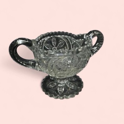 Indiana Glass Cut Crystal Open Sugar Bowl Saw Tooth Scalloped