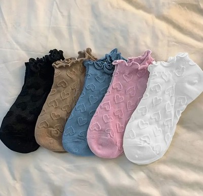 Women s Socks Ankle Length Wool Cotton Blend Heart Design Ruffle Edge Casual UK