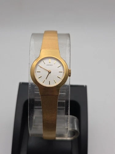Seiko Watch Women 22mm Silver Dial Gold Tone Manual Wind 1100-1440 Runs 7.25"