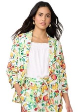 NWT LAUREN CONRAD XL Vibrant Fruit Shawl Collar Blazer Jacket Ruched 3/4 Sleeve