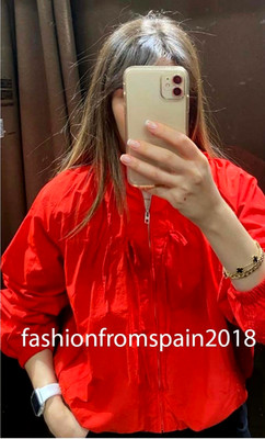 ZARA NEW WOMAN HOODED NYLON TIE JACKET RED XS-XXL 4749/720/600