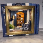 BLUE & WHITE BOOK NOOK W COZY READING CHAIR & ROARING FIRE ARTISAN HANDMADE 9 BK — photo 4