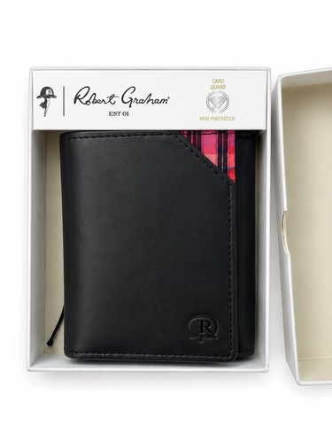Robert Graham Men’s Black Bifold Wallet RFID Blocking Logo Card Window