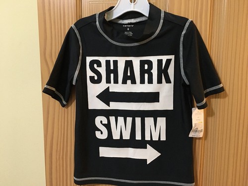 New Carter's Shark Rash Guard Swim trunk Shorts 2 pc Set UPF 50+ Size 6,8,10-12 - Picture 2 of 3