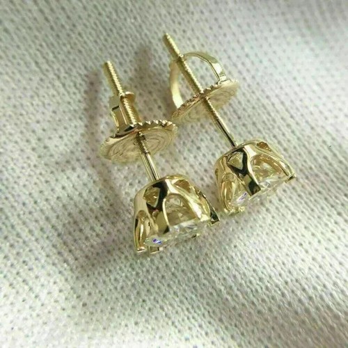 2Ct Round Cut Lab Created Diamond Solitaire Stud Earrings 14k Yellow Gold Plated - Bild 2 von 5