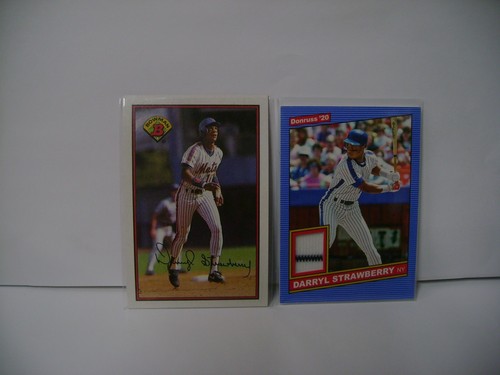 DARRYL STRAWBERRY LOT 1989 BOWMAN #387 2020 DONRUSS RETRO JERSEY W/STRIPE #86MDA