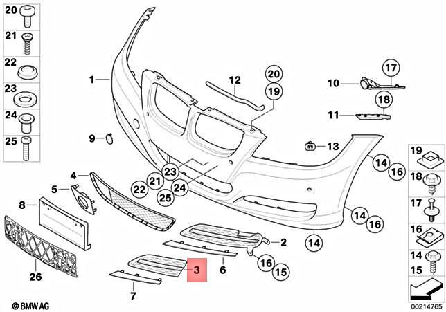 Genuine BMW E90 E91 Front Partially Open Grid Grille Left OEM