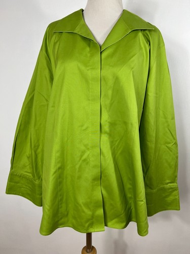 Chico's 3 Size XL Leaf Green Hidden Button Front Non Iron Long Sleeve Woman P1 - Picture 2 of 6