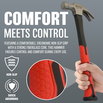 8 OZ HAMMER FASERGLASGRIFF GUMMIGRIFF RUTSCHFESTE KRALLE GEBOGENER NAGEL STAHLKOPF