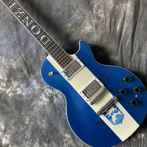 Custom Shop Blue and White LP Electric Guitr Donzi Inlay HH Pickups Fixed Bridge