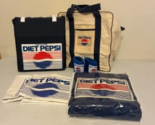 Vintage Diet Pepsi Stadium Set Wool Blanket Seat Poncho 2 Koozie Tote Bag NEW