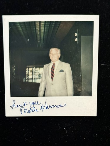 Merle Harmon Signed Photo Broadcaster Announcer JSA LOA Brewers Rangers Jets