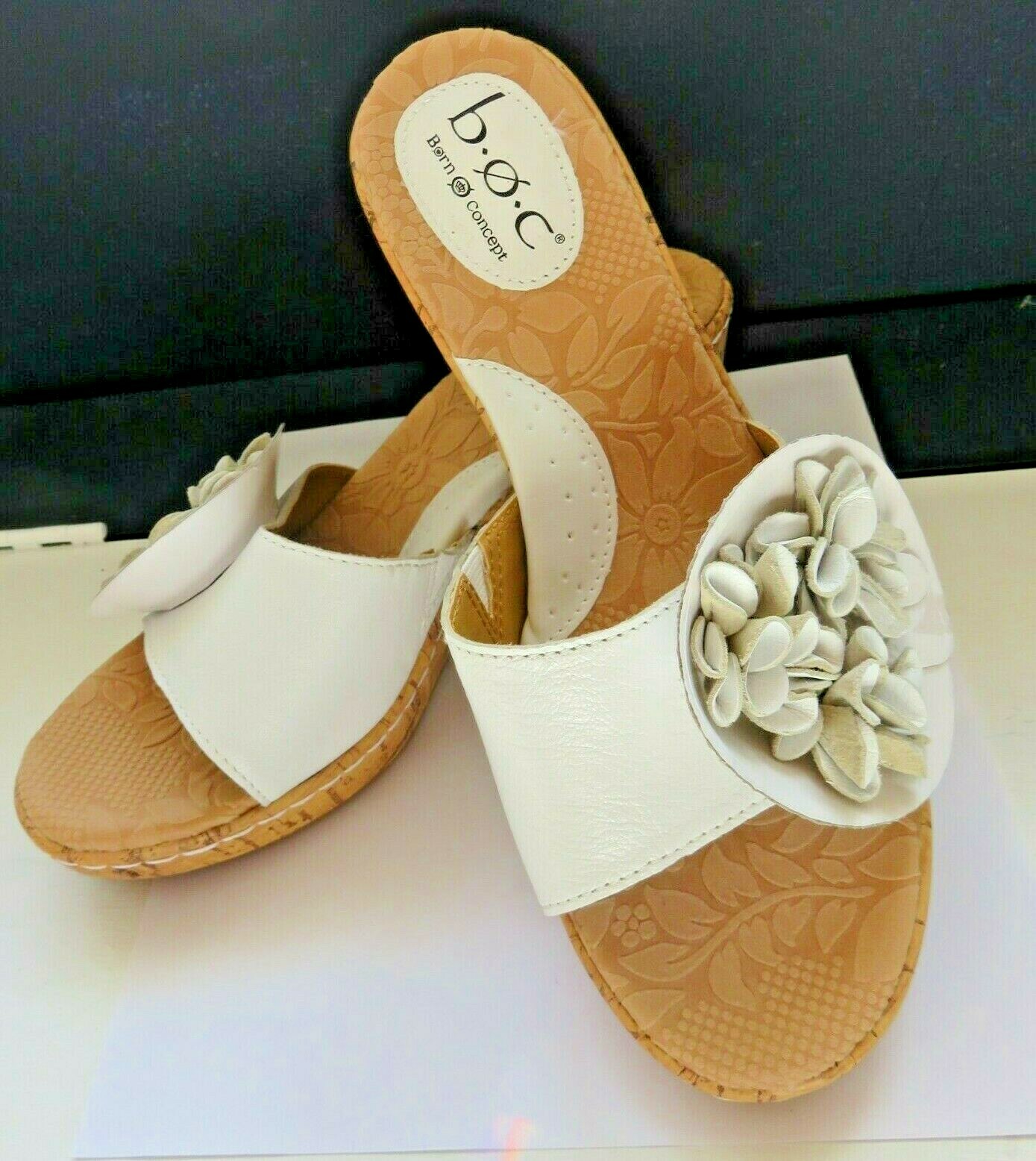 boc Born Cork Wedge Slide Sandals Mel White Leather Size 8 M/W | eBay