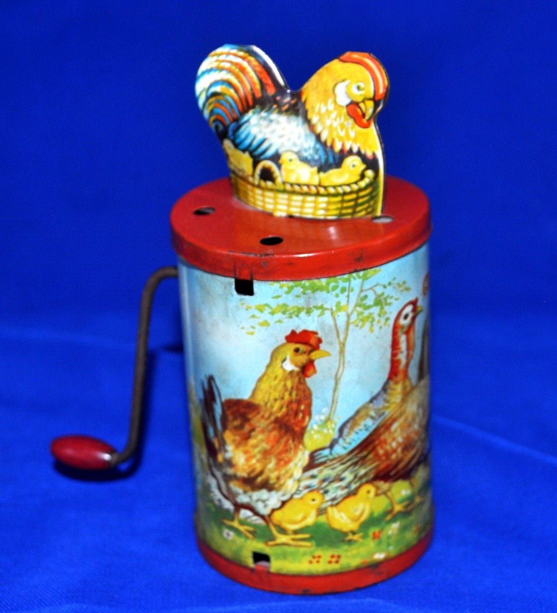 VTG GERMANY TIN LITHO EASTER WINDING TOY - CLUCKING HEN, MARKED DGM 4 1/4"  | eBay.de