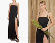 REFORMATION Black KEYS Front High Slit Crepe Midi Maxi Skirt Tank Dress Gown 6 S