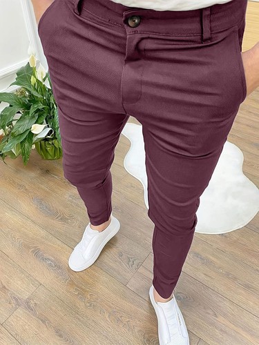 Mens Slim Fit Casual Work Pants Skinny Stretch Business Office Formal Trousers - Picture 24 of 33
