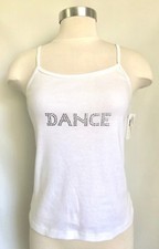 Bella Ladies Dance / Hip-Hop Cami Tee w/ Crystal Lettering, White, L  XL, NWD