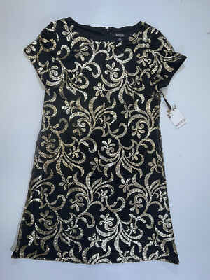 Kensie Womans Black Gold Sequence Short Sleeve Evening Cocktail Dress 12 |  eBay