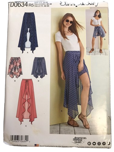Gonna e pantaloncini Simplicity modello cucito D0634 R5 manca avvolgente davanti taglia 14-22 UC - Foto 1 di 6