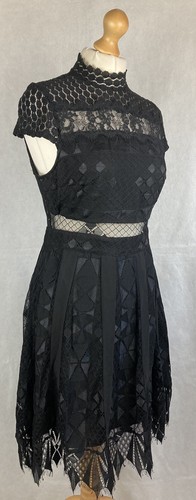 Anthropologie Foxiedox Black Lace Crochet Semi Sheer A-Line Shift Dress M 122 - Picture 9 of 11