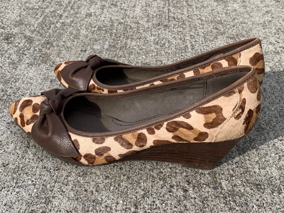NICOLE Honeymoon Leather Wedges Leopard & Bow SEXY High Heels Shoes Sz 8.5 👣b15 - Image 3 of 4