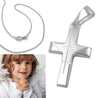 Kinder Taufe Kommunion Konfirmation Design Kreuz AnhäNger Mit Kette Silber 925