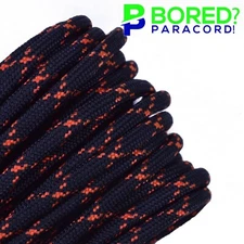 Black with Orange X - 100 FT - 550 Paracord Rope 7 strand Parachute Cord