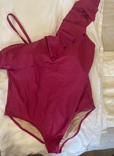 New-Women's Sz 22 Ruffle One Shoulder Full Coverage One Piece Swimsuit