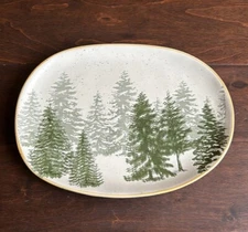 Eli & Ana EVERGREEN FOREST WOODS Ceramic Oval Serving Platter 12" NEW Christmas