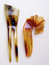 Two small faux tortoiseshell mid century hair combs NO US IMPORT FEES